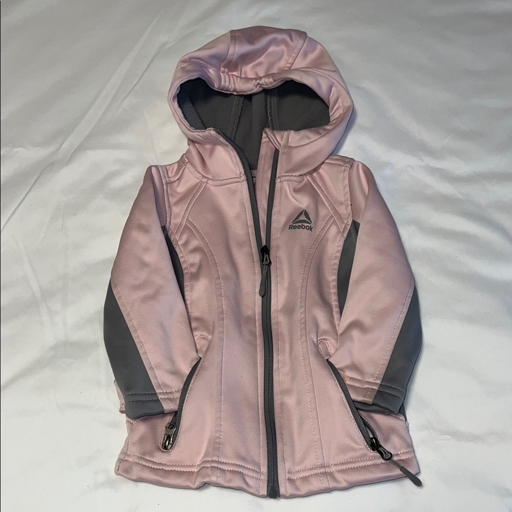 Reebok Soft Pink and Gray Full Zip Hooded Active Jacket Toddler Girl 2T